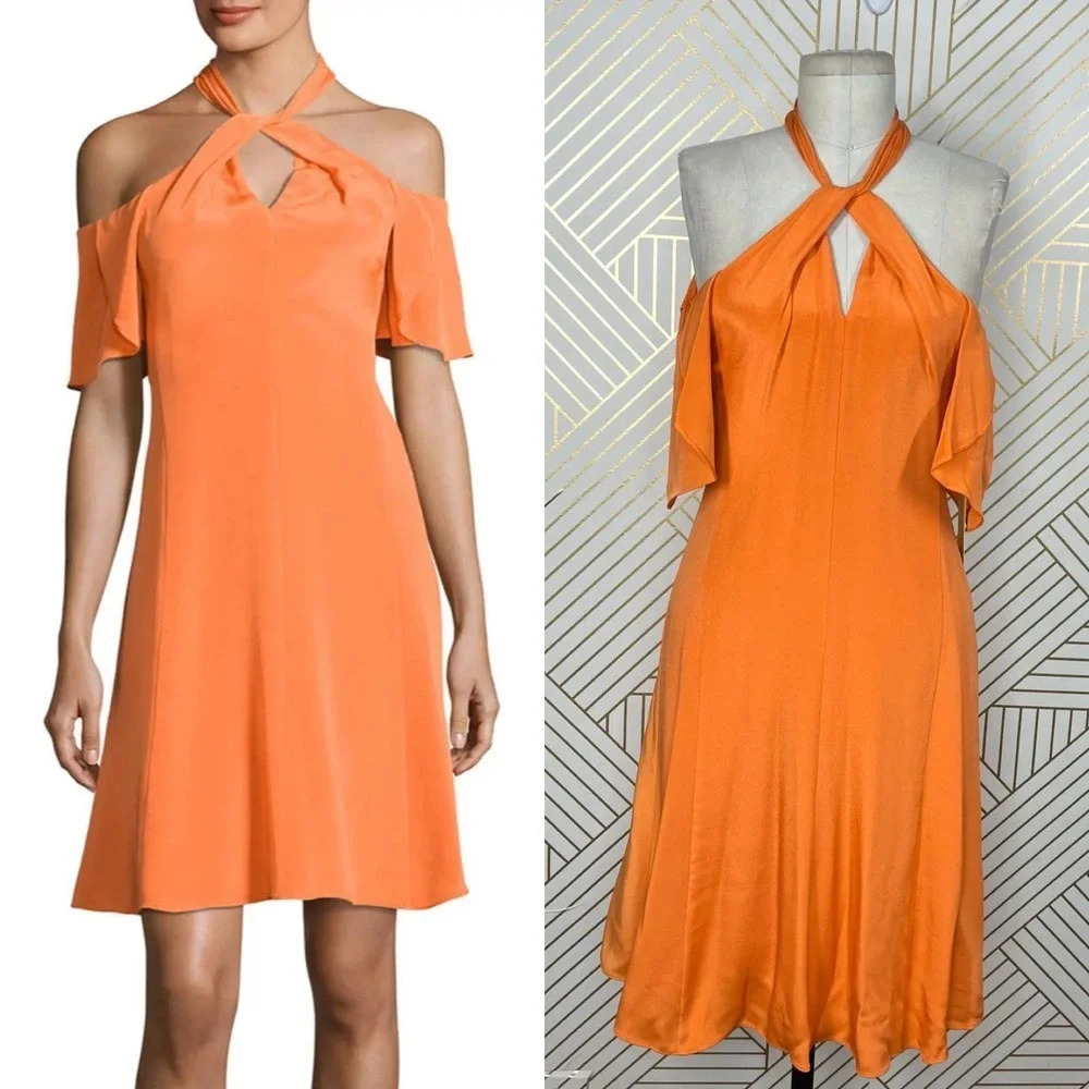 KOBI HALPERIN Avril Cold-Shoulder Silk Crepe de Chine Dress‎ Tangerine Size 0